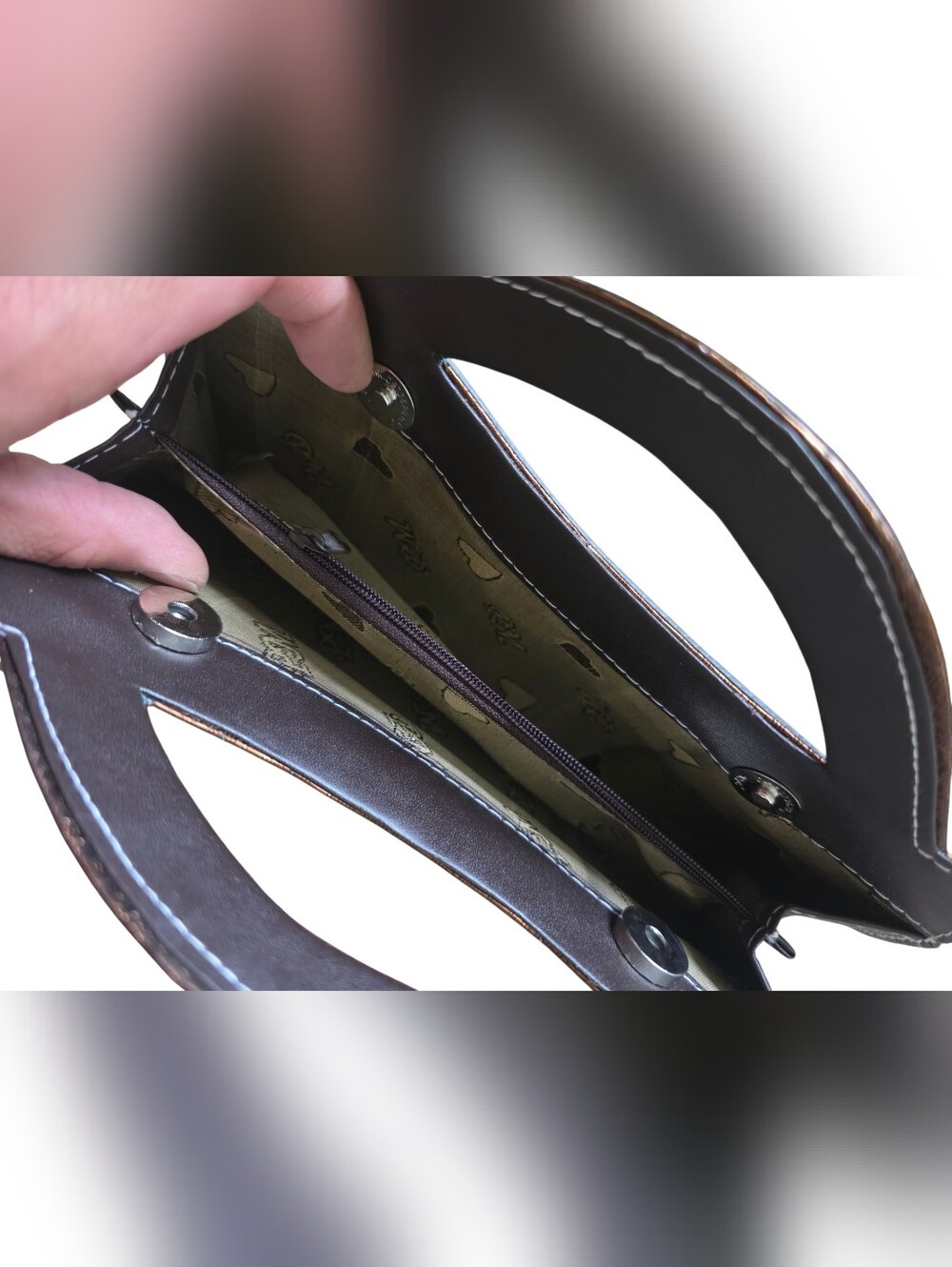 Elegant Brown Metallic Handle Clutch - Picture 6 of 8